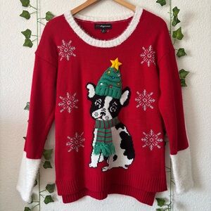 33 Degrees Women's Christmas Holiday Knit Dog Ugly Christmas Sweater Red Size M